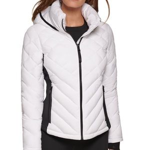 Stunning Calvin Klein, white with black puffer jacket.